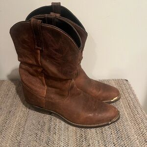 Brown Leather Western Boots with Metal Toe Caps